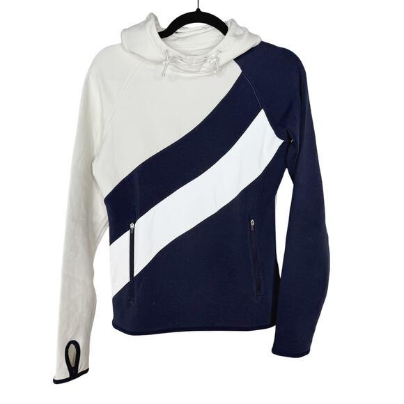 Tory Burch Sport XSmall XS White Navy Blue Reflective Stripe Hoodie Sweatshirt - Picture 1 of 12